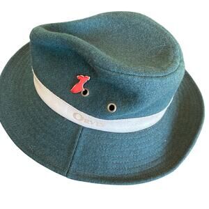 Vintage Orvis XS/S Green Felt Leather Trim Bucket Hat Outdoor Fly Fishing Camp